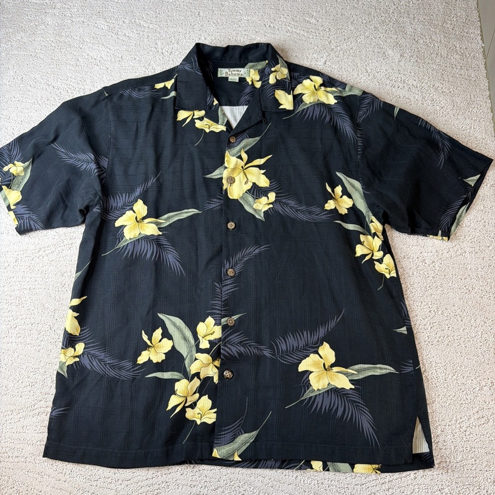 Men's Tommy Bahama Large Short Sleeve 100% Silk Floral Beach Button Shirt Resort
